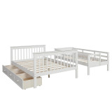homeroots bed & bath White Twin Over Full Contemporary Bunk Bed With Stairs And Shelves 