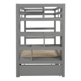 homeroots bed & bath Gray Twin Over Twin Contemporary Bunk Bed With Stairs 