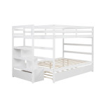 homeroots bed & bath White Full Over Full Contemporary Bunk Bed With Stairs 