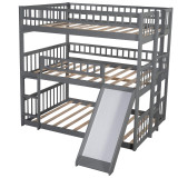 homeroots bed & bath Gray Full Over Full Over Full Contemporary Bunk Bed With Slide 