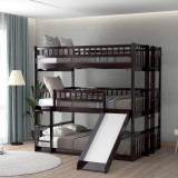 homeroots bed & bath Espresso Full Over Full Over Full Contemporary Bunk Bed With Slide 