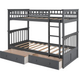 homeroots bed & bath Twin over Twin Bunk Bed Drawers Convertible Beds Gray 