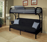 homeroots beddings 84" X 62" X 65" Twin Xl Over Queen Black Metal Tube Futon Bunk Bed 