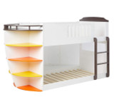 homeroots bed & bath 100" X 41" X 57" White And Chocolate Twin Over Twin Bunk Bed With Storage Shelf 