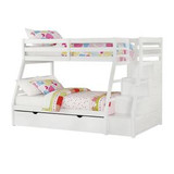 homeroots bed & bath 95" X 56" X 65" Twin Over Full White Storage Ladder And Trundle Bunk Bed 