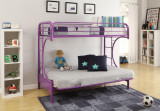 homeroots beddings 78" X 41" X 65" Twin Over Full Purple Metal Tube Futon Bunk Bed 