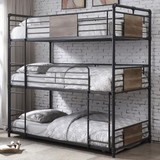 homeroots beddings 43" X 79" X 79" Sandy Black Dark Bronze Handbrushed Metal Wood Triple Bunk Bed  Twin 