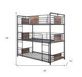 homeroots beddings 43" X 79" X 79" Sandy Black Dark Bronze Handbrushed Metal Wood Triple Bunk Bed  Twin 