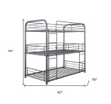 homeroots bed & bath 42" X 79" X 74" Gunmetal Metal Triple Bunk Bed - Twin 
