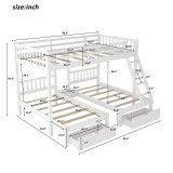 homeroots bed & bath White Full Over Double Twin Triple Bunk Beds with Drawers 
