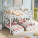homeroots bed & bath White Full Over Double Twin Triple Bunk Beds with Drawers 
