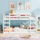 homeroots bed & bath Pastel White Twin Over Twin Dual Ladder Bunk Bed 