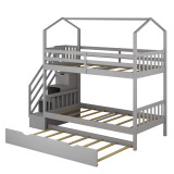 homeroots bed & bath Gray Twin Over Twin Playhouse Bunk Bed with Trundle and Staircase 