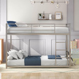 homeroots bed & bath Silver Twin Over Twin Metal Low Bunk Bed  homeroots bed & bath Silver Twin Over Twin Metal Low Bunk Bed