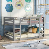homeroots bed & bath Pastel Gray Full Over Full Dual Ladder Bunk Bed 