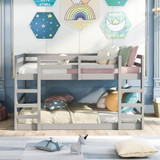 homeroots bed & bath Pastel Gray Full Over Full Dual Ladder Bunk Bed 