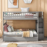 homeroots bed & bath Gray Full Over Full Farmhouse Style Bunk Bed with Trundle and Staircase  homeroots bed & bath Gray Full Over Full Farmhouse Style Bunk Bed with Trundle and Staircase