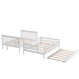 homeroots bed & bath White Full Over Full Farmhouse Style Bunk Bed with Trundle and Staircase  homeroots bed & bath White Full Over Full Farmhouse Style Bunk Bed with Trundle and Staircase