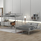 homeroots bed & bath Silver Twin Over Full Size Metal Bunk Bed with Desk  homeroots bed & bath Silver Twin Over Full Size Metal Bunk Bed with Desk