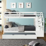 homeroots bed & bath White Twin Over Twin Bunk Bed with Trundle 