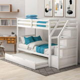 homeroots bed & bath White Twin Over Twin Bunk Bed with Trundle 