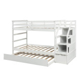 homeroots bed & bath White Twin Over Twin Bunk Bed with Trundle 