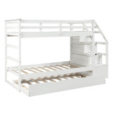 homeroots bed & bath White Twin Over Twin Bunk Bed with Trundle 
