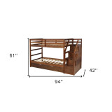 homeroots bed & bath Walnut Twin Over Twin Bunk Bed with Trundle 
