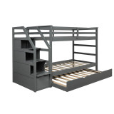homeroots bed & bath Gray Twin Over Twin Bunk Bed with Trundle  homeroots bed & bath Gray Twin Over Twin Bunk Bed with Trundle