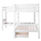 homeroots bed & bath White Twin Size L Shaped Double Bunk Bed with Drawer 