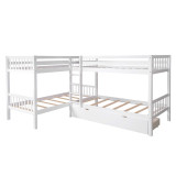 homeroots bed & bath White Twin Size L Shaped Double Bunk Bed with Drawer 