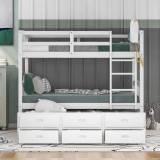 homeroots bed & bath White Twin Over Twin Bunk Bed with Trundle and Drawers 