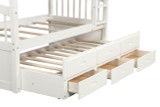 homeroots bed & bath White Twin Over Twin Bunk Bed with Trundle and Drawers 