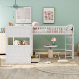 homeroots bed & bath White Twin Size Bunk Bed with attached Loft Bed and Drawers  homeroots bed & bath White Twin Size Bunk Bed with attached Loft Bed and Drawers