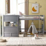 homeroots bed & bath Gray Twin Size Bunk Bed with attached Loft Bed and Drawers  homeroots bed & bath Gray Twin Size Bunk Bed with attached Loft Bed and Drawers