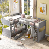 homeroots bed & bath Gray Twin Size Bunk Bed with attached Loft Bed and Drawers  homeroots bed & bath Gray Twin Size Bunk Bed with attached Loft Bed and Drawers