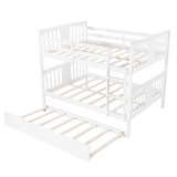 homeroots bed & bath White Double Full Size Over Twin Trundle Bunk Bed 