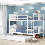 homeroots bed & bath White Double Full Size Over Twin Trundle Bunk Bed 