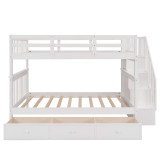 homeroots bed & bath White Double Full Size Stairway Bunk Bed With Drawer 