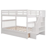 homeroots bed & bath White Double Full Size Stairway Bunk Bed With Drawer 