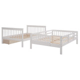 homeroots bed & bath White Double Full Size Stairway Bunk Bed With Drawer 