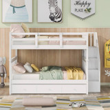 homeroots bed & bath White Double Full Size Stairway Bunk Bed With Drawer 
