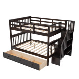 homeroots bed & bath Brown Double Full Size Stairway Bunk Bed With Drawer 