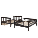 homeroots bed & bath Brown Double Full Size Stairway Bunk Bed With Drawer 