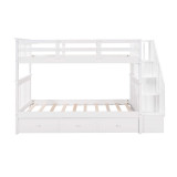 homeroots bed & bath White Twin Over Twin Bunk Bed with Stairway and Drawers 