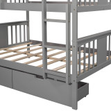 homeroots bed & bath Modern Gray Full Over Full Bunk Bed with Two Drawers 
