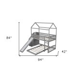 homeroots bed & bath Gray Twin Over Twin PlayHouse Perpendicular Bunk Bed with Slide 