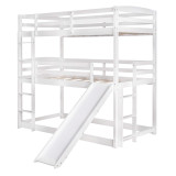 homeroots bed & bath White Triple Bunk Twin Sized Bed with Slide  homeroots bed & bath White Triple Bunk Twin Sized Bed with Slide