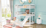 homeroots bed & bath White Triple Bunk Twin Sized Bed with Slide  homeroots bed & bath White Triple Bunk Twin Sized Bed with Slide