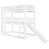 homeroots bed & bath White Triple Bunk Twin Sized Bed with Slide  homeroots bed & bath White Triple Bunk Twin Sized Bed with Slide